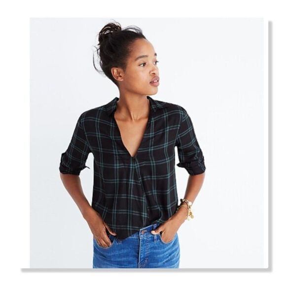 Madewell Tops - MADEWELL | Wrap-Front Palma Plaid Shirt - size XS in Green/Black